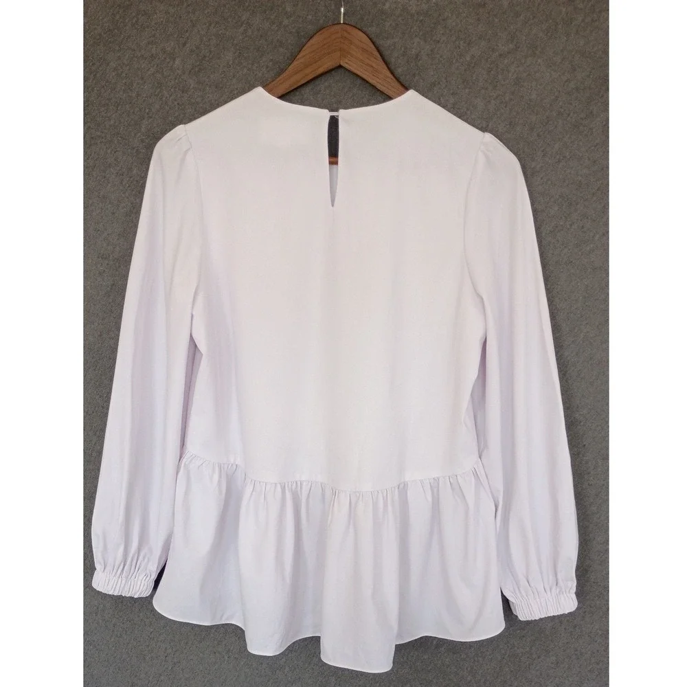 Tuckernuck Pomander Place White Peplum Long Sleeve Puff Sleeve Blouse Top XS